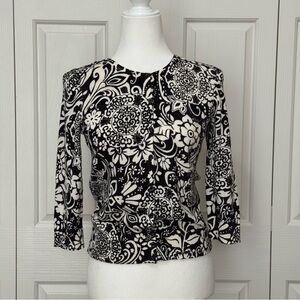 Ann Taylor Petites SP Black White Floral Medallion Cotton Cardigan NWOT